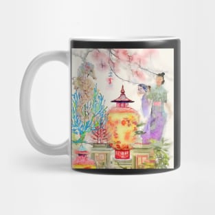 Chinoiserie landscape with seahorse watercolor painting Mug